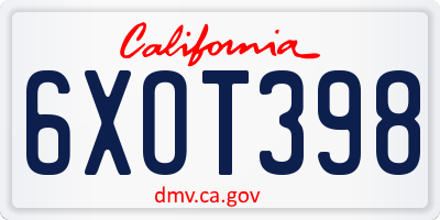 CA license plate 6XOT398