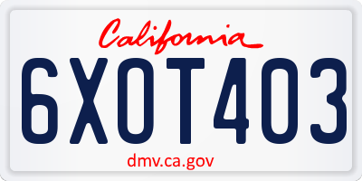 CA license plate 6XOT403