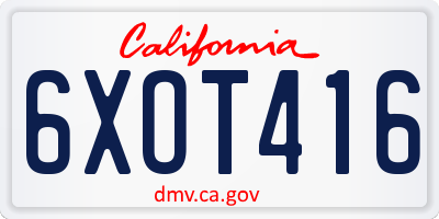 CA license plate 6XOT416