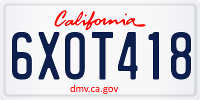 CA license plate 6XOT418