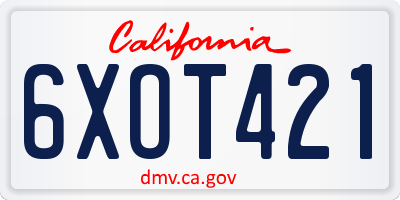 CA license plate 6XOT421