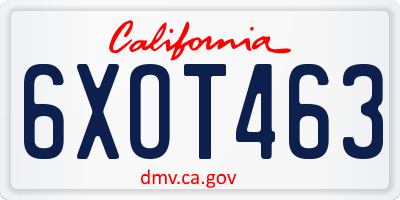 CA license plate 6XOT463