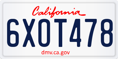 CA license plate 6XOT478