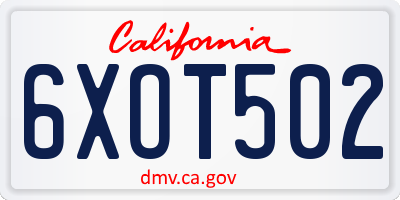 CA license plate 6XOT502