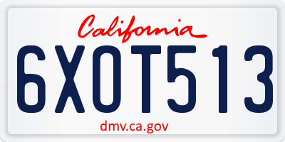 CA license plate 6XOT513
