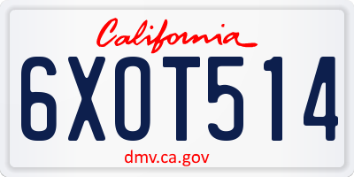 CA license plate 6XOT514