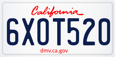 CA license plate 6XOT520