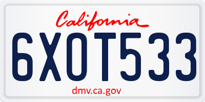 CA license plate 6XOT533