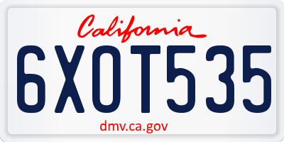 CA license plate 6XOT535