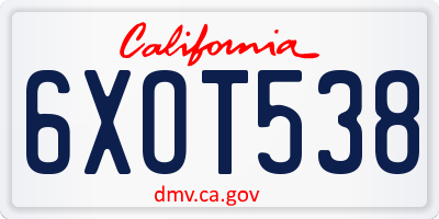 CA license plate 6XOT538