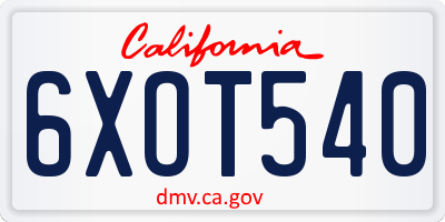 CA license plate 6XOT540