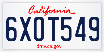 CA license plate 6XOT549