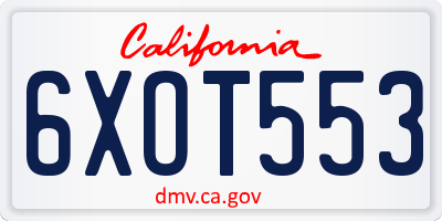 CA license plate 6XOT553