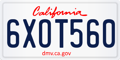 CA license plate 6XOT560