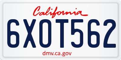 CA license plate 6XOT562