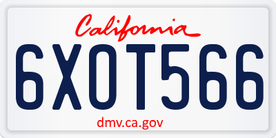 CA license plate 6XOT566
