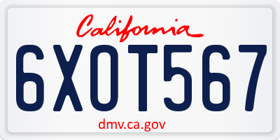 CA license plate 6XOT567