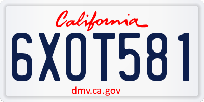 CA license plate 6XOT581