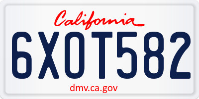 CA license plate 6XOT582