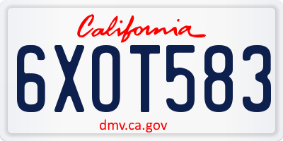 CA license plate 6XOT583