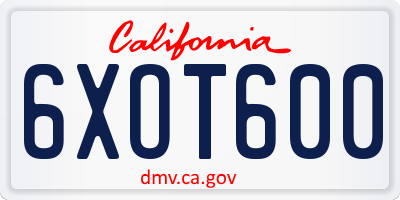 CA license plate 6XOT600