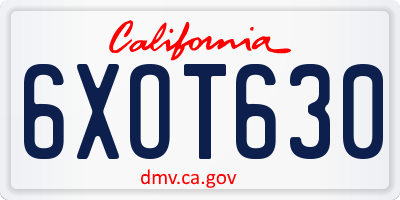 CA license plate 6XOT630