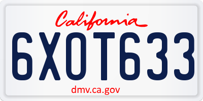 CA license plate 6XOT633