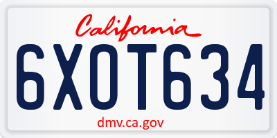 CA license plate 6XOT634
