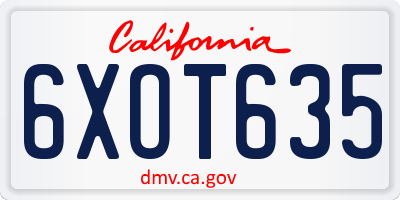 CA license plate 6XOT635