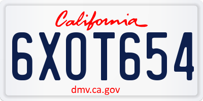 CA license plate 6XOT654