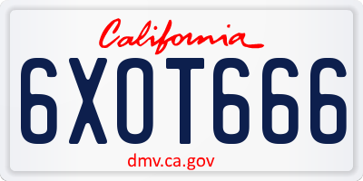CA license plate 6XOT666