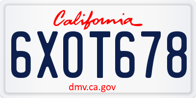 CA license plate 6XOT678