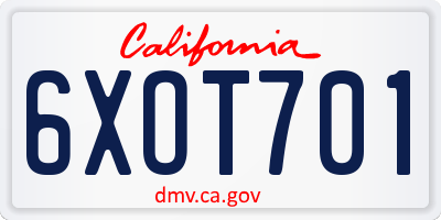 CA license plate 6XOT701