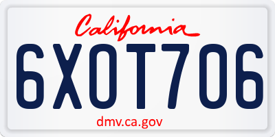 CA license plate 6XOT706