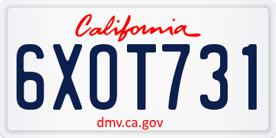 CA license plate 6XOT731