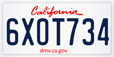CA license plate 6XOT734