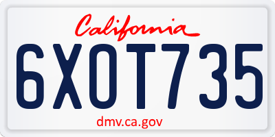 CA license plate 6XOT735