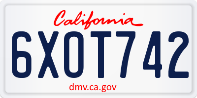 CA license plate 6XOT742