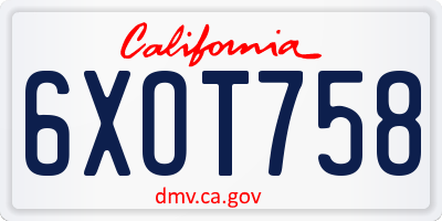CA license plate 6XOT758