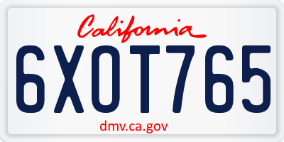 CA license plate 6XOT765