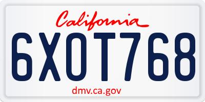 CA license plate 6XOT768