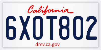 CA license plate 6XOT802