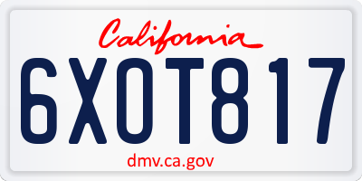 CA license plate 6XOT817