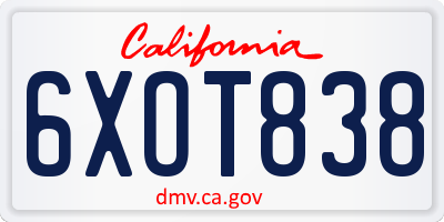 CA license plate 6XOT838