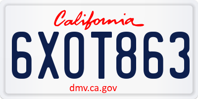 CA license plate 6XOT863