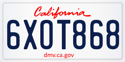 CA license plate 6XOT868