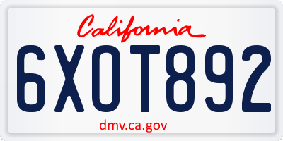 CA license plate 6XOT892