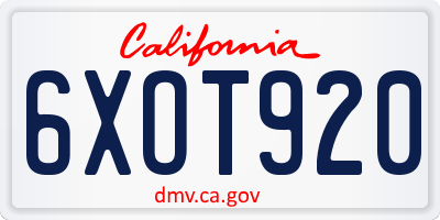 CA license plate 6XOT920