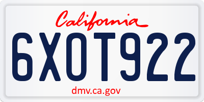 CA license plate 6XOT922