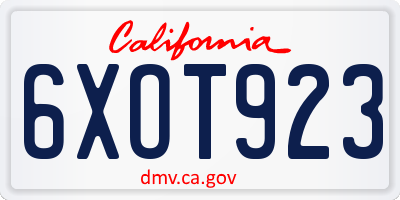 CA license plate 6XOT923